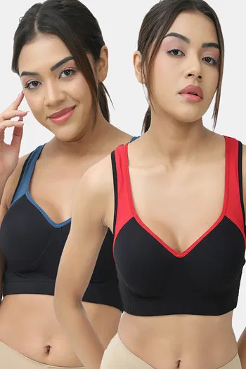 Buy Lady Lyka Cotton Padded Sports Bra (Pack of 2) - Multicolor